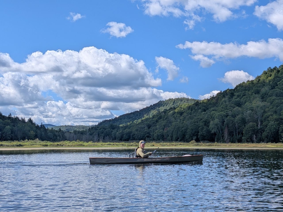jay crossing the lake near the end of the lake
