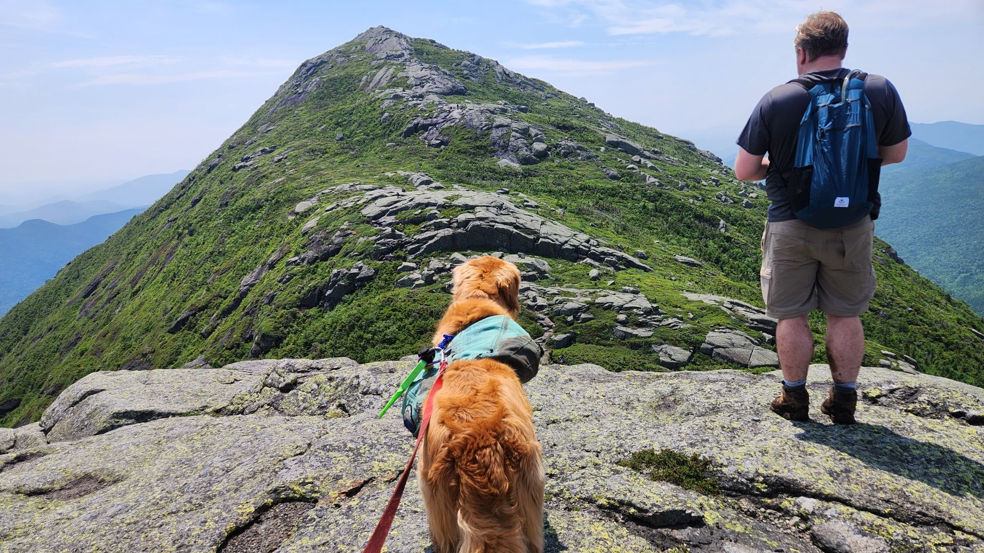 Sunny and Dan looking at Haystack from Little Haystack