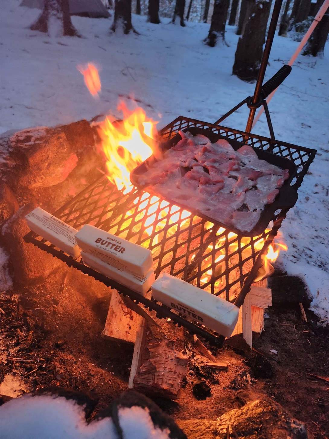 Grilling bacon defrosting butter.