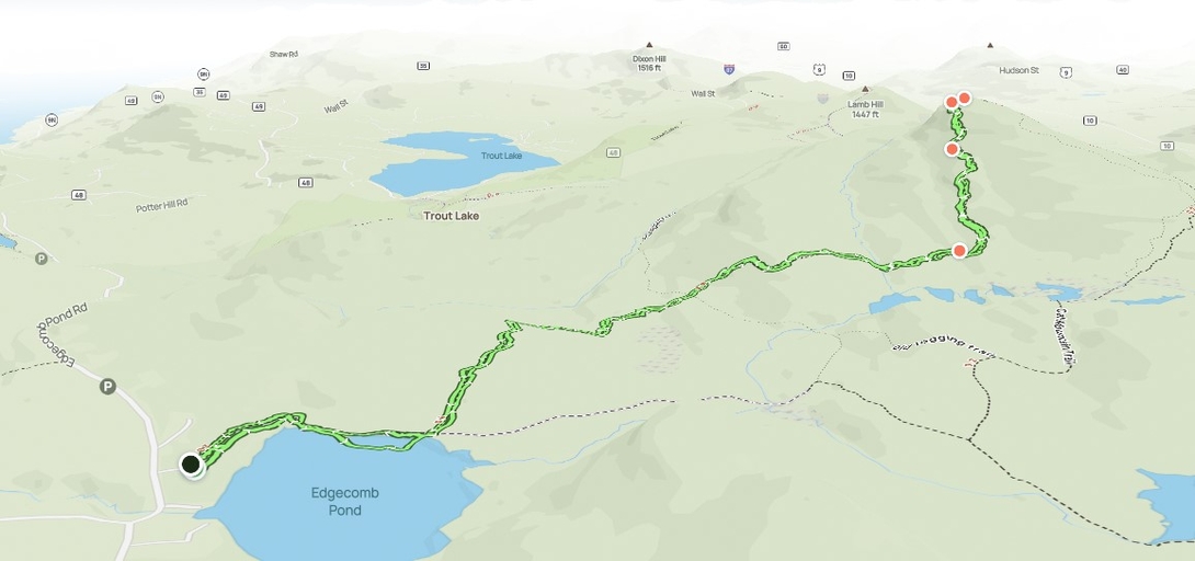 Route map for Cat Mountain from Edgecomb Pond.